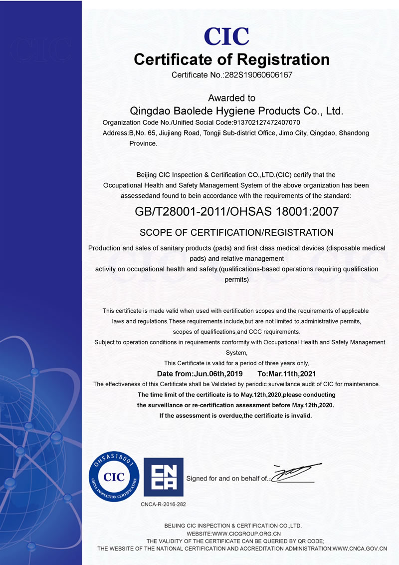 CIC Occupational Health and Safety Management System Certification